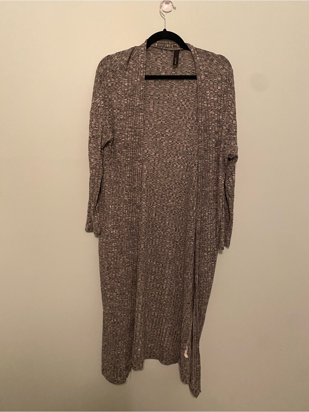 Gray Ribbed Open Long Cardigan
